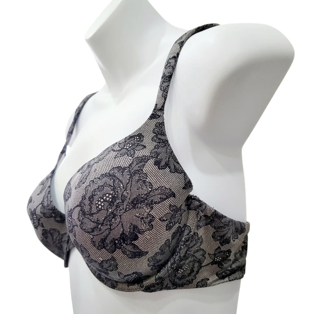 Victoria's Secret Lined Perfect Coverage Grey Silver Beads Wire Bra Size: 34C - Picture 2 of 9